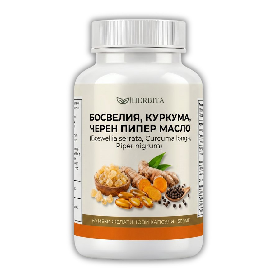 Herbita Босвелия, Куркума, Черен пипер масло, 60 меки желатинови капсули